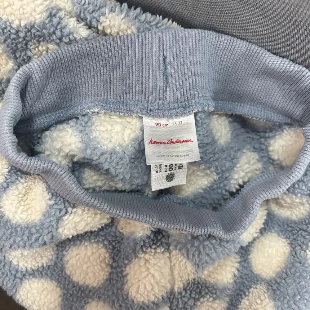 Hanna Andersson 3T Blue White/Cream Polka Dot Fleece‎ 2pc Outfit Set Pants Fuzzy